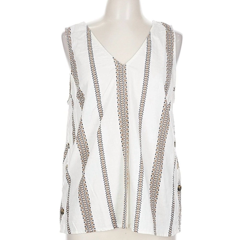 Market & Spruce woven White, Olive, Navy‎ and Brown Top with button sides